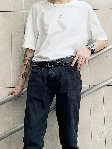 Fekete férfi eco bőr öv csattal