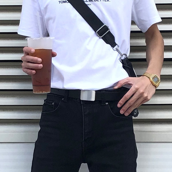 Férfi öv téglalap alakú csattal - fekete színben