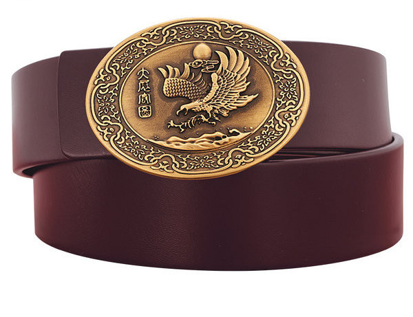 Curea din piele cu decor metalic de culoare maro