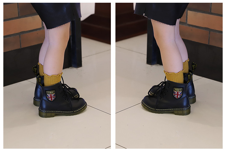 Cizme copii din piele cu culoare caldă - neagră