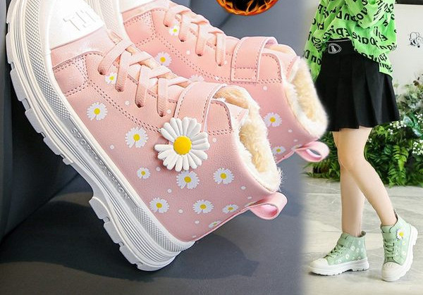 Adidași de iarnă pentru copii cu căptușeală moale și model floral pentru fete