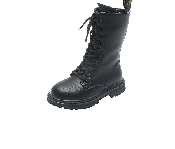 Έκο δερμάτινα κοριτσίστικα μποτάκια με τραχιά σόλα και κορδόνια