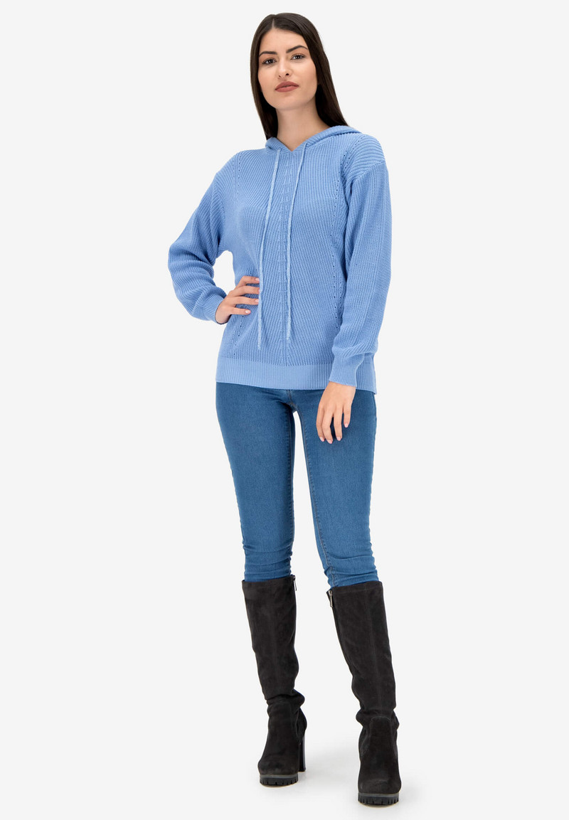 Дълга жилетка на райета с изчистени линии и качулка