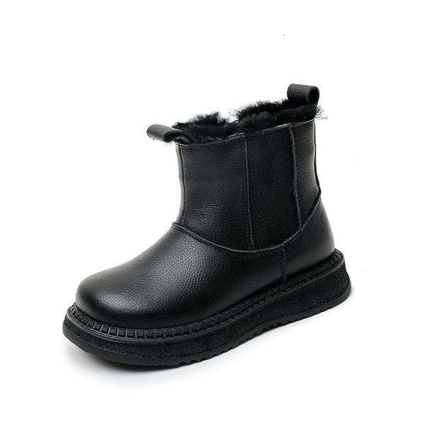 Cizme de iarna pentru copii alb si negru cu puf