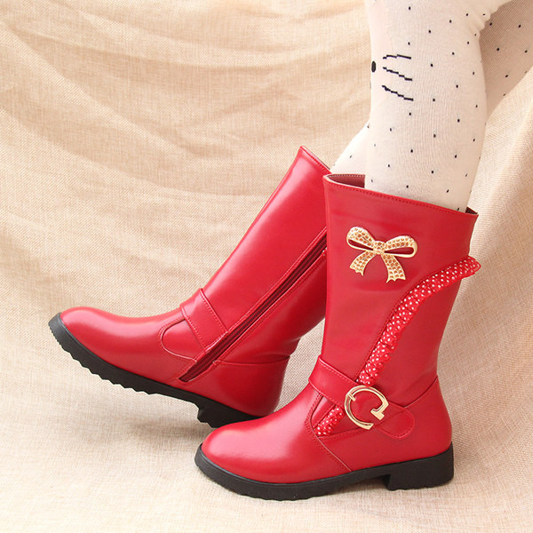 Κομψά παιδικά μποτάκια με κορδέλα και αγκράφα για κορίτσια