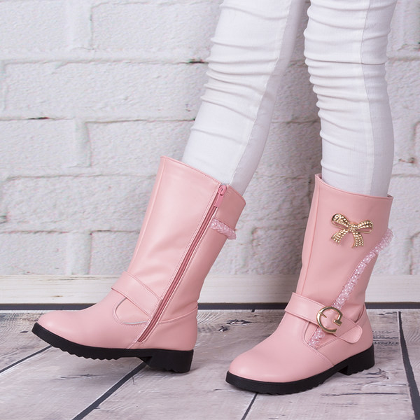 Κομψά παιδικά μποτάκια με κορδέλα και αγκράφα για κορίτσια