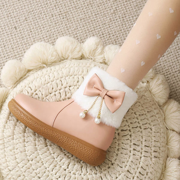 Παιδικά μποτάκια με φερμουάρ στο πλάι και κορδέλα