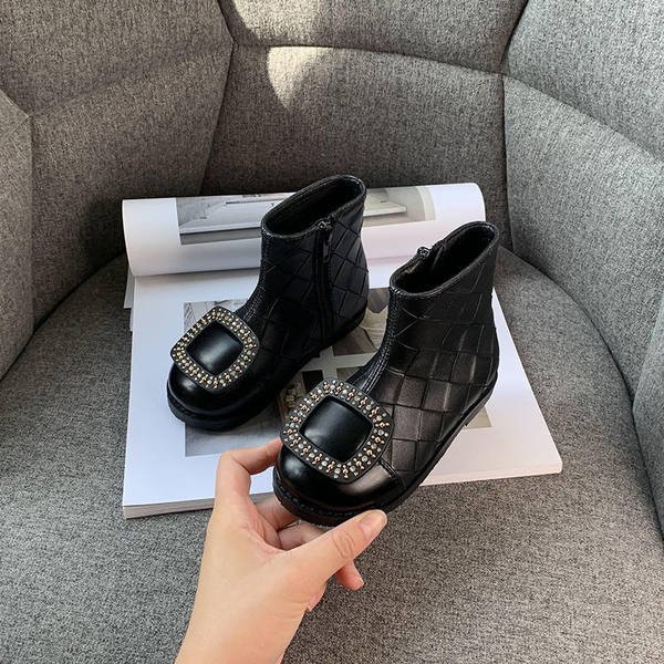 Cizme casual pentru copii din piele ecologica si element metalic