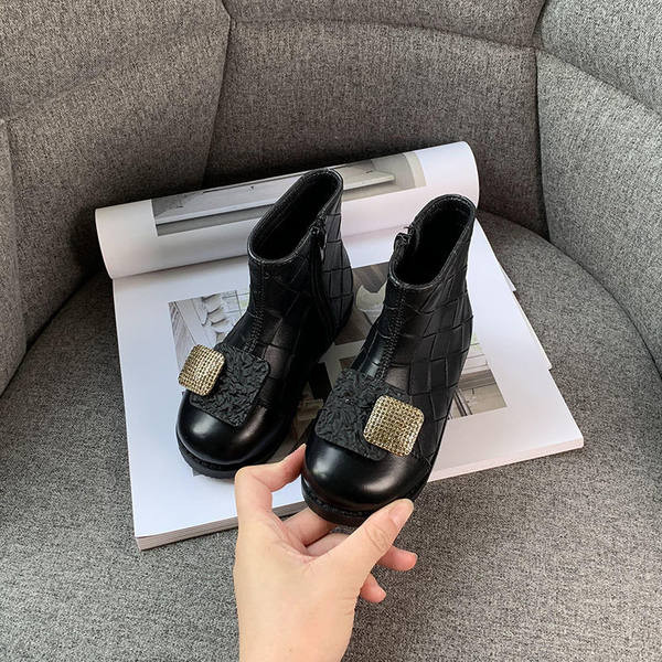 Cizme casual pentru copii din piele ecologica si element metalic