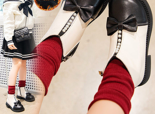 Παιδικά έκο δερμάτινα μποτάκια με κορδέλα και πέρλες