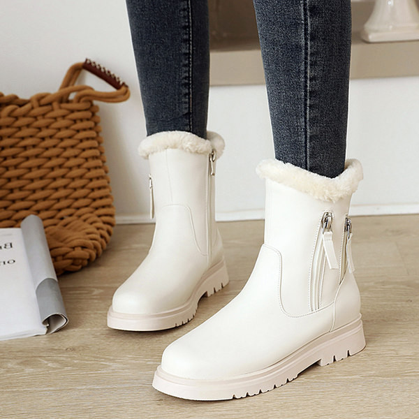 Ζεστές μπότες από τεχνητό δέρμα με φόδρα και φερμουάρ