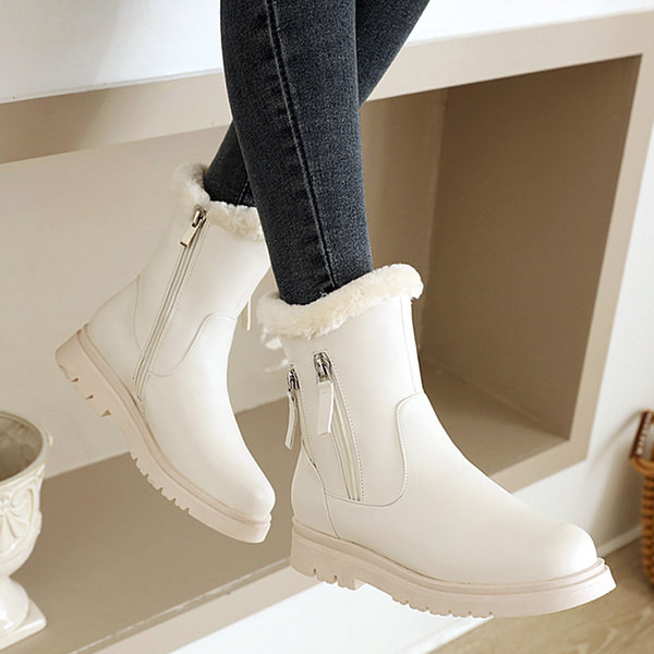 Ζεστές μπότες από τεχνητό δέρμα με φόδρα και φερμουάρ