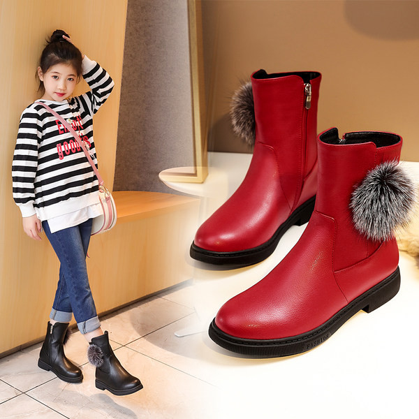 Детски боти от еко кожа с равна подметка цип и пух 