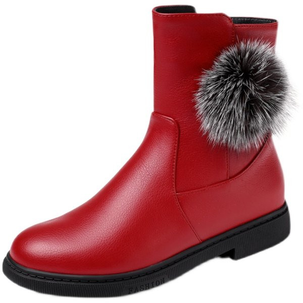 Детски боти от еко кожа с равна подметка цип и пух 