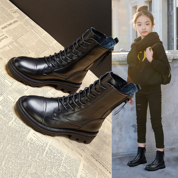 Παιδικά έκο δερμάτινα μποτάκια με κορδόνια σε μαύρο χρώμα κατάλληλα για τον χειμώνα