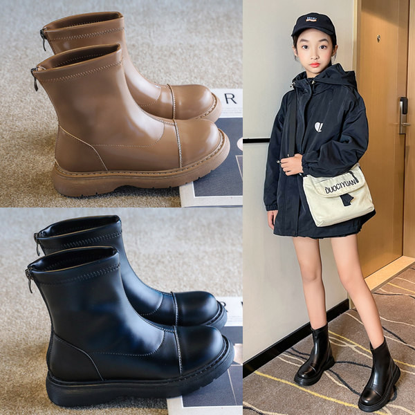 Έκο δερμάτινα παιδικά μποτάκια για κορίτσια σε καφέ και μαύρο χρώμα