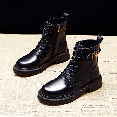 Cizme de iarna pentru copii din imitatie de piele de culoare neagra