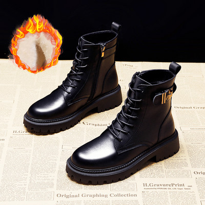 Cizme de iarna pentru copii din imitatie de piele de culoare neagra