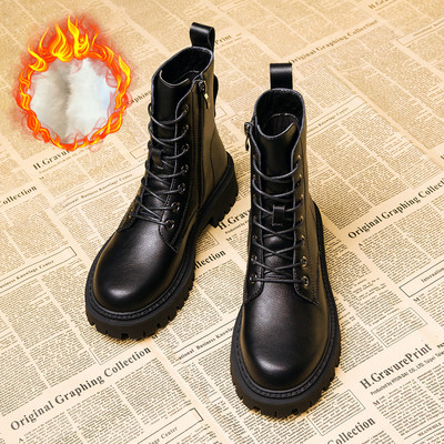 Cizme de iarna pentru copii din imitatie de piele de culoare neagra