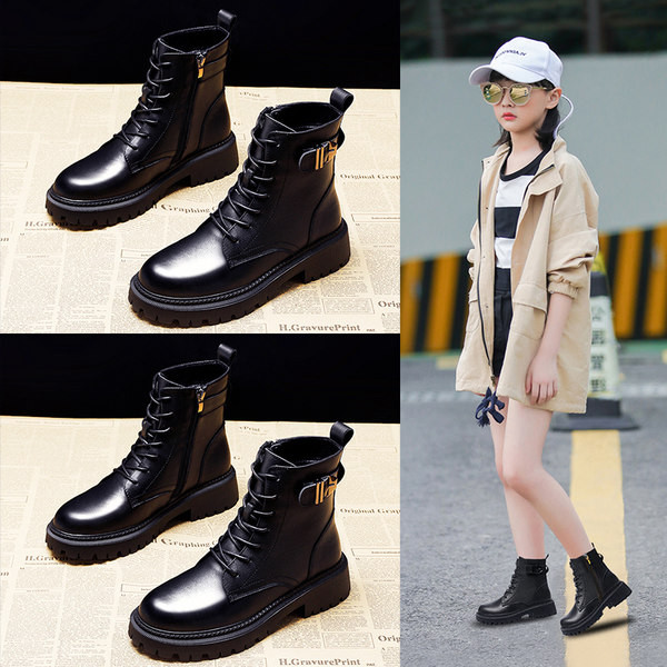 Cizme de iarna pentru copii din imitatie de piele de culoare neagra