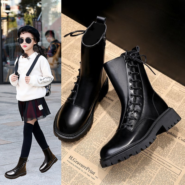 Κομψές έκο δερμάτινες μπότες με κορδόνια για κορίτσια