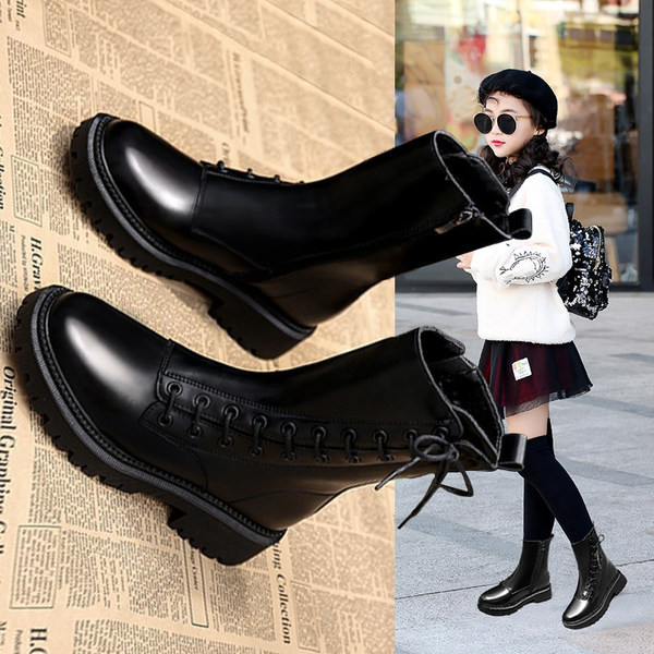 Κομψές έκο δερμάτινες μπότες με κορδόνια για κορίτσια