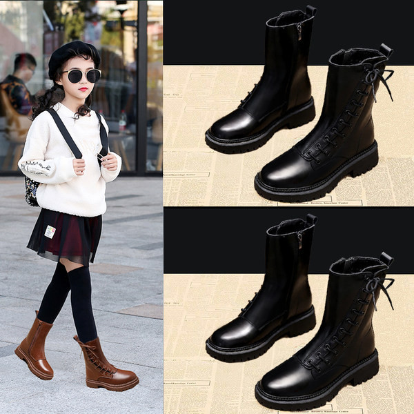 Κομψές έκο δερμάτινες μπότες με κορδόνια για κορίτσια