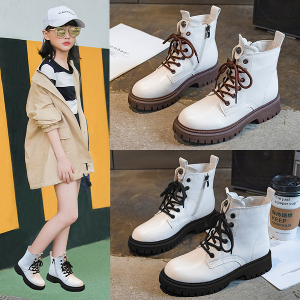 Bőr gyerekcsizma fűzős fekete-fehér színben