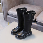 Μοντέρνα παιδικά μποτάκια από οικολογικό δέρμα σε μαύρο και καφέ χρώμα