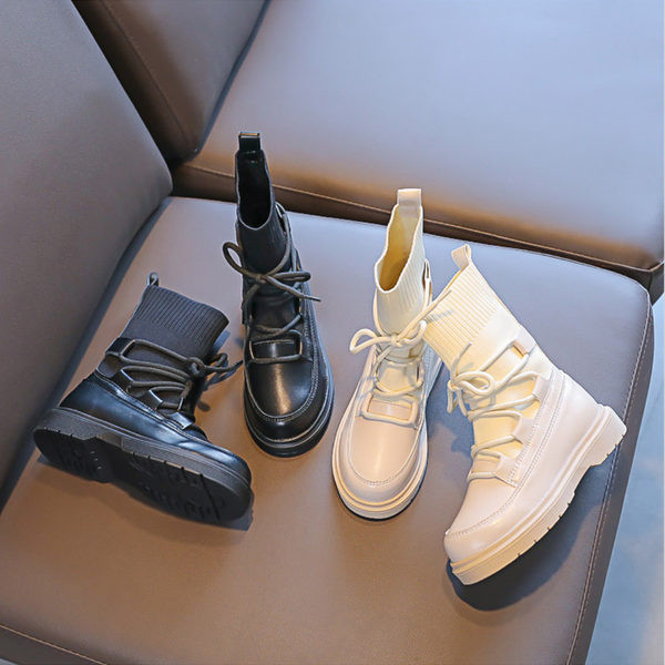 Μπότες φθινοπώρου-χειμώνα από οικολογικό δέρμα και ύφασμα με κορδόνια