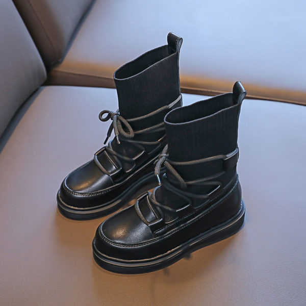 Μπότες φθινοπώρου-χειμώνα από οικολογικό δέρμα και ύφασμα με κορδόνια