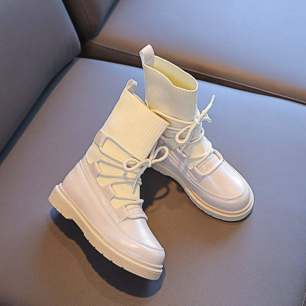 Μπότες φθινοπώρου-χειμώνα από οικολογικό δέρμα και ύφασμα με κορδόνια