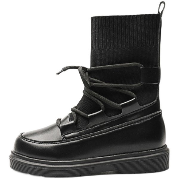 Μπότες φθινοπώρου-χειμώνα από οικολογικό δέρμα και ύφασμα με κορδόνια