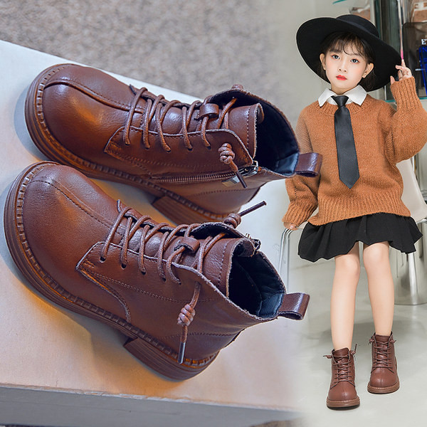 Παιδικές μοντέρνες μπότες μονόχρωμο μοντέλο με δεσμούς για κορίτσια