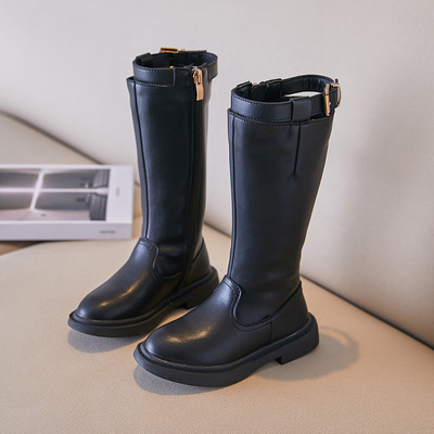 Cizme copii din piele cu catarama de culoare neagra