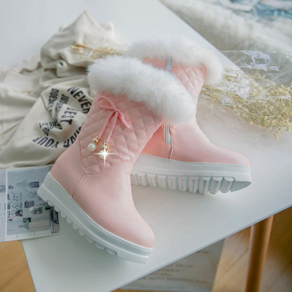 Κομψά παιδικά μποτάκια πλατφόρμας με πούπουλο και κορδόνια