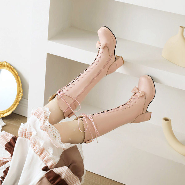 Έκο δερμάτινα παιδικά μποτάκια με κορδόνια και κορδέλα