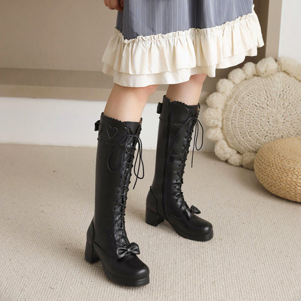 Έκο δερμάτινα παιδικά μποτάκια με κορδόνια και κορδέλα