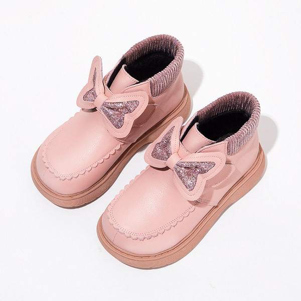 Έκο δερμάτινα μποτάκια για κορίτσια με διακόσμηση με κορδέλα και λαμπερά στοιχεία