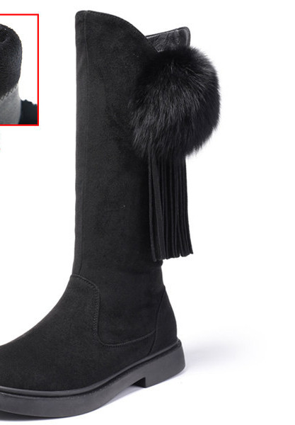 Детски велурени ботуши с връзки и еко пух 