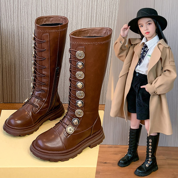 Παιδικά στρογγυλεμένα έκο δερμάτινα μποτάκια με μεταλλικά κουμπιά