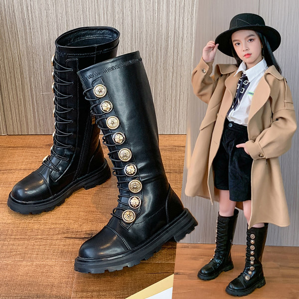 Παιδικά στρογγυλεμένα έκο δερμάτινα μποτάκια με μεταλλικά κουμπιά