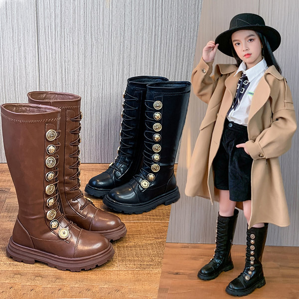 Παιδικά στρογγυλεμένα έκο δερμάτινα μποτάκια με μεταλλικά κουμπιά