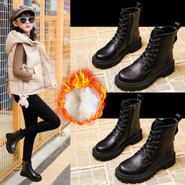 Παιδικά μοντέρνα μαύρα έκο δερμάτινα μποτάκια με κορδόνια