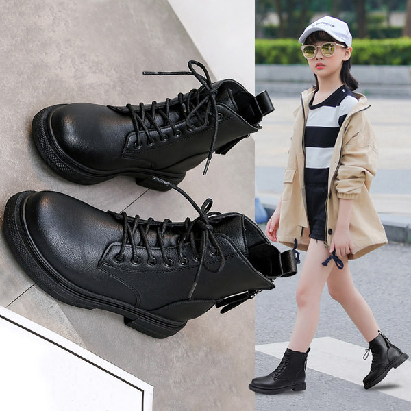 Casual παιδικές έκο δερμάτινες μπότες με κορδόνια για κορίτσια