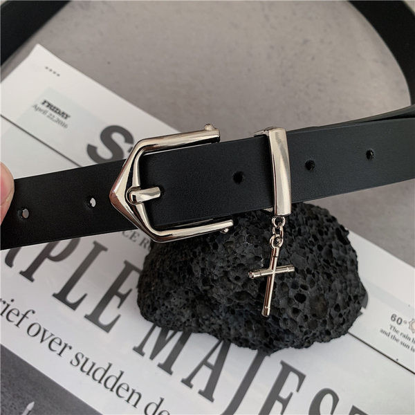 Ανδρική έκο δερμάτινη ζώνη με μεταλλική αγκράφα - μαύρο χρώμα