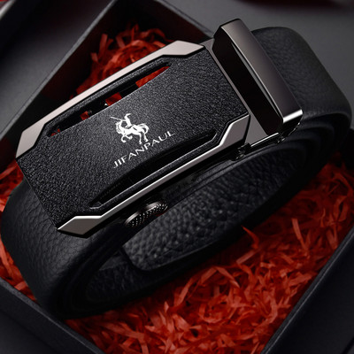 Ανδρική έκο δερμάτινη ζώνη με μεταλλική αγκράφα - μαύρο χρώμα