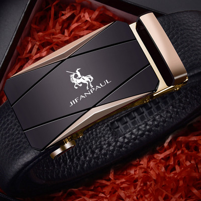 Ανδρική έκο δερμάτινη ζώνη με μεταλλική αγκράφα - μαύρο χρώμα