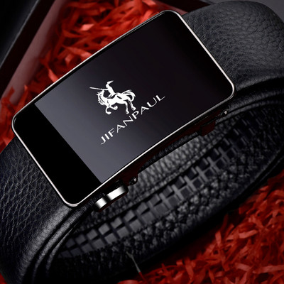 Ανδρική έκο δερμάτινη ζώνη με μεταλλική αγκράφα - μαύρο χρώμα