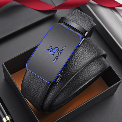 Ανδρική έκο δερμάτινη ζώνη με μεταλλική αγκράφα - μαύρο χρώμα